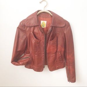 Vintage Leather Jacket Oxblood Biker Moto Cropped